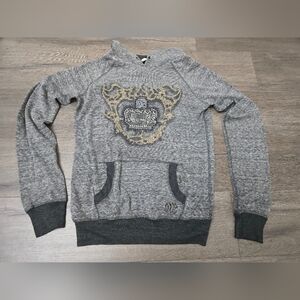 Miss Me Y2K Jeweled Hoodie Girls Size Small Grey Crown